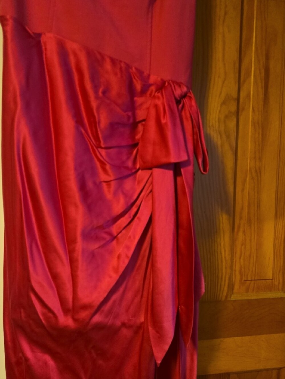 cinq a sept Hot Pink Satin Maxi Dress with Side Bow - Picture 5 of 16